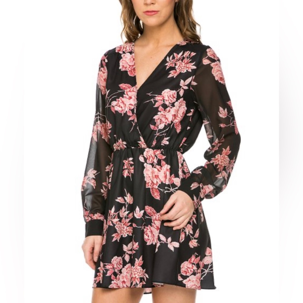 Coral Floral Surplice Dress